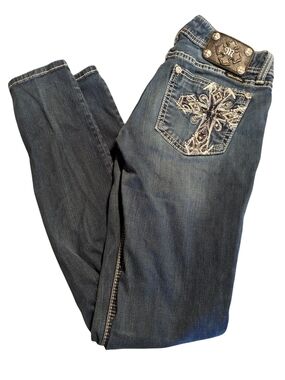 Miss Me Jeans Jeggings Dark Blue with Embroidered Cross Pocket Size 28